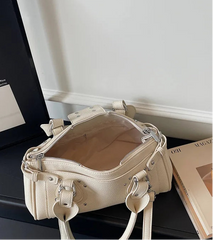 Satchel Lock Detail Leather Handbag