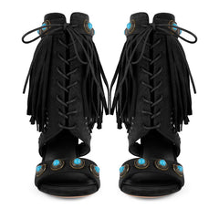 Fringe Jewel Tassel Rivet Stiletto Ankle Boots