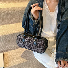 Leopard Faux Leather Zipper Handbag