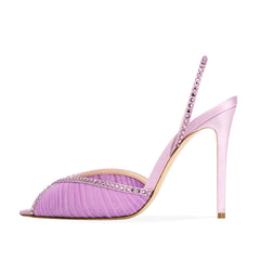 Nude Pink Purple Mesh Sling back Stiletto Sandals