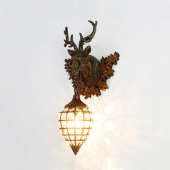 E27 Resin Ancient Deer Horn Sconce Lamp from Golden Atelier, mounted on a wall.