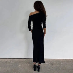 One Shoulder Hook Detail Neckline Maxi Dress