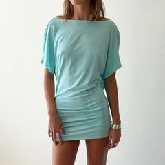Ruched Draped Deep V-Neck Mini Dress