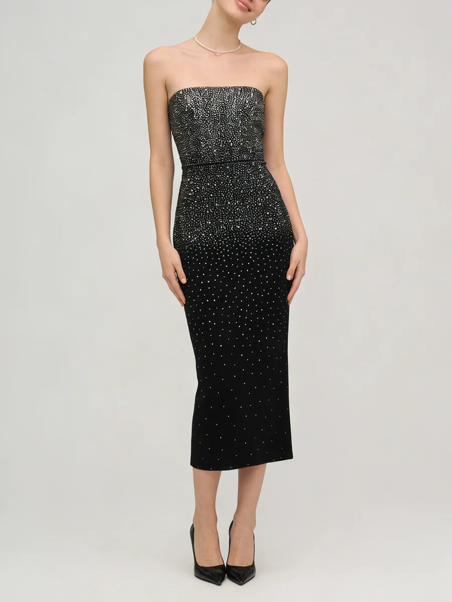 Strapless beaded midi dress