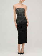 Strapless beaded midi dress
