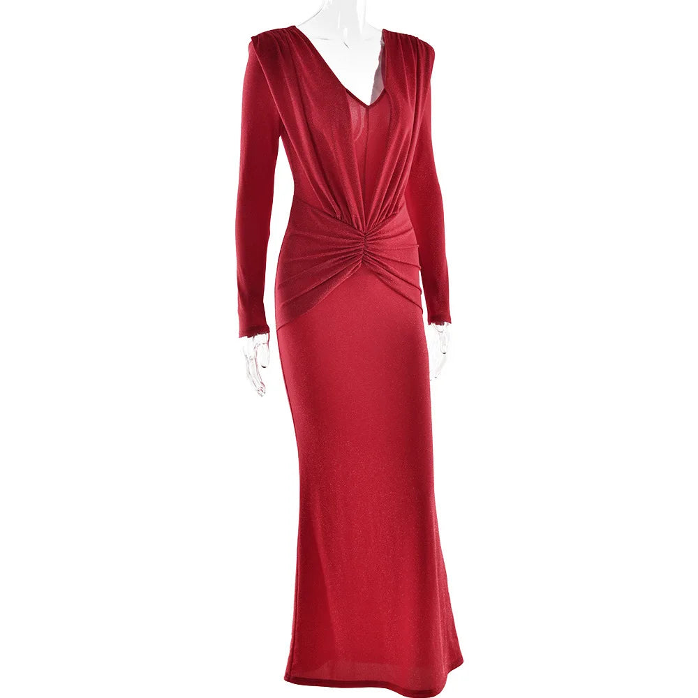 Red evening gown on a white background