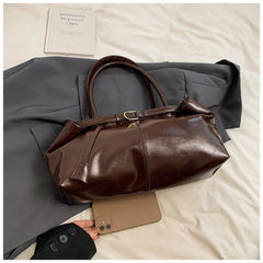 Glossy Faux Leather Top Handle Bag