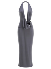 Halter Neck Cutout Buckle Detail Maxi Dress