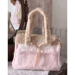 Plush Lace Bow Shoulder Bag