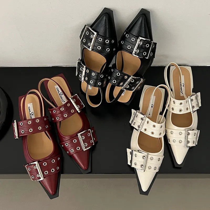 Buckle Sling back Pointed Toe Female Sandals Mules