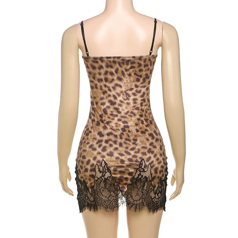 Leopard print lingerie set on a mannequin against a white background