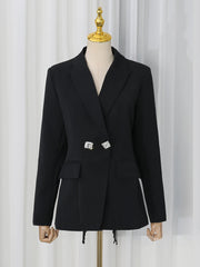 White Crystal Double Button Lapel Collar Blazer