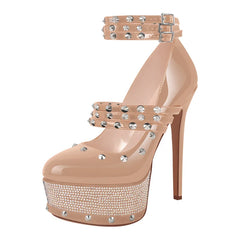 Studded Rhinestone Stiletto Heels With Ankle Straps