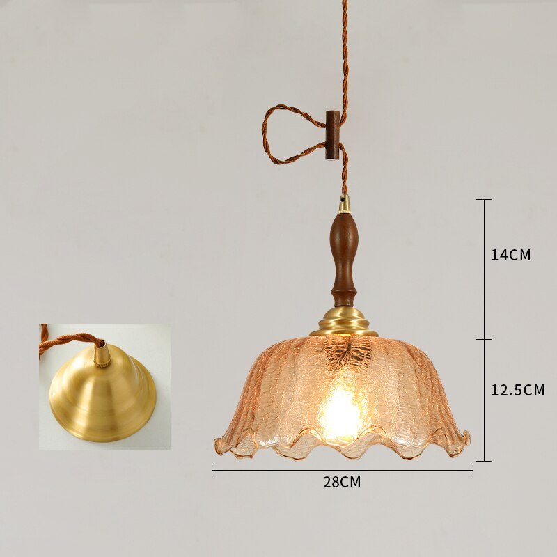  Cracked Glass Copper Wooden Hanging Pendant Light LED