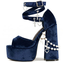 Velvet Charm Platform Block Heel Sandals