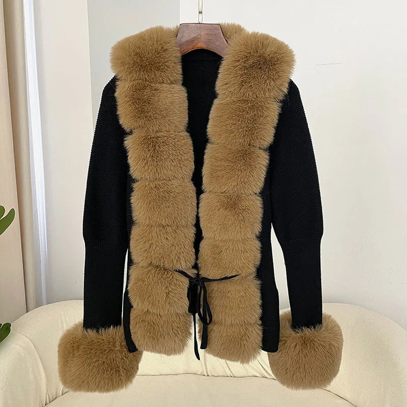 Black coat with brown fur trim