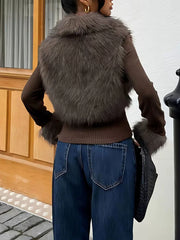 Faux Fur Trimmed Knit Cropped Jacket