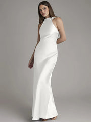 Halter Neck Sleeveless Satin Maxi Dress