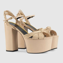 Floral Platform Bow Ankle Strap Heels