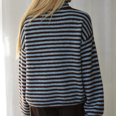 Striped High Neck Zip Sweater