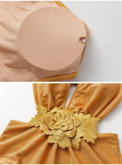 Halter Neck Cut-Out Swimsuit and Ruched Wrap Skirt Set