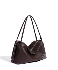Brown soft leather pillow shoulder bag with two straps