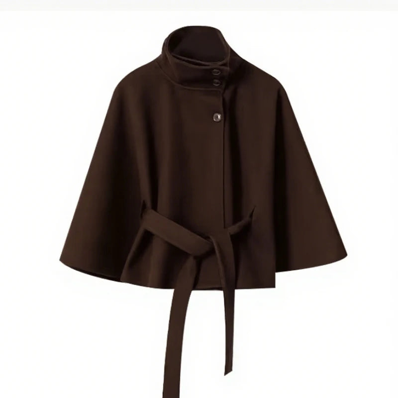 Brown cape with a belt on a white background