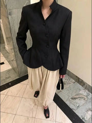 Diagonal Button Peplum Blazer