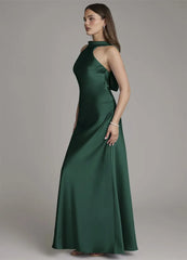 Halter Neck Sleeveless Satin Maxi Dress