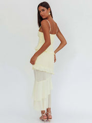 Rose Embellished Ruffle Maxi Dress