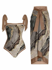 Floral Print Tie-Strap Bikini and Sarong Set