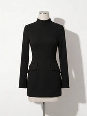 Turtleneck Structured Peplum Blazer Dress