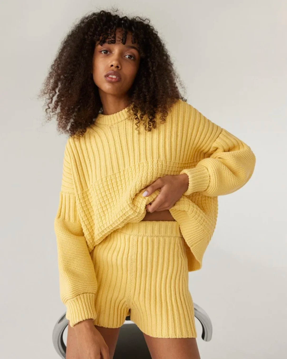 Yellow Loose Dropped Shoulder Sweater