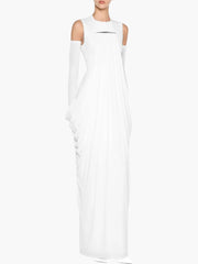 White sleeveless drape maxi dress