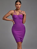 Women's Purple  Elegant Strappy Evening Midi Dress 
