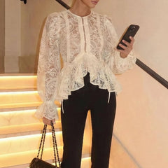 Puff Sleeve Lace Peplum Blouse
