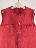 Tweed Vest Dress Letter Buttons Four Poackets Short Red Dress