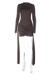 Mock Neck Long Sleeve Ruched Dress