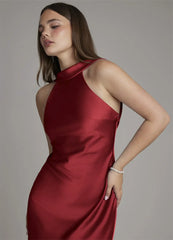 Halter Neck Sleeveless Satin Maxi Dress