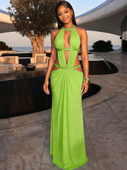 Halter Neck Cutout Sequin Patchwork Maxi Dress