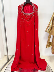 Beaded Cape Sleeve Maxi Dress
