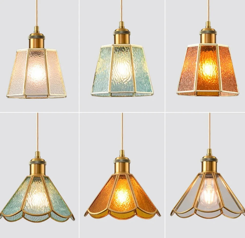 Nordic Vintage Pendant Light Brass Stained Glass Loft Fixture For Dining Room Ceiling Hanging Lamp Home Decor Lighting Lamparas Golden Atelier