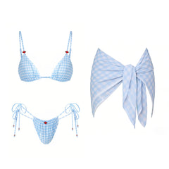 Gingham Bikini and Skirt Beachwear Set