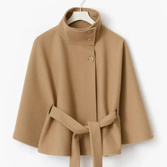 Stand Collar Belted Cape Coat