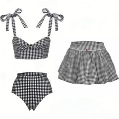 Gingham Bikini and Skirt Beachwear Set
