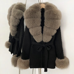 Fur Trim Belted Knit Jacket