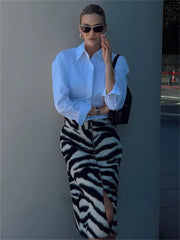 Zebra Print Faux Fur Midi Skirt