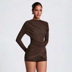 Draped Ruched Long Sleeve Jumpsuit