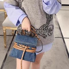 Crossbody Jean Handle With PU Tie Hand Bag