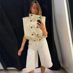 Stand collar double-breasted vest